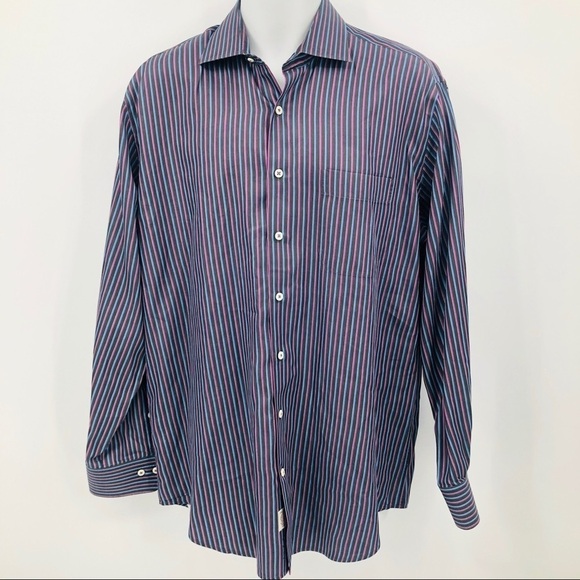 Peter‎ Millar black/purple Striped Button down L - Picture 1 of 9